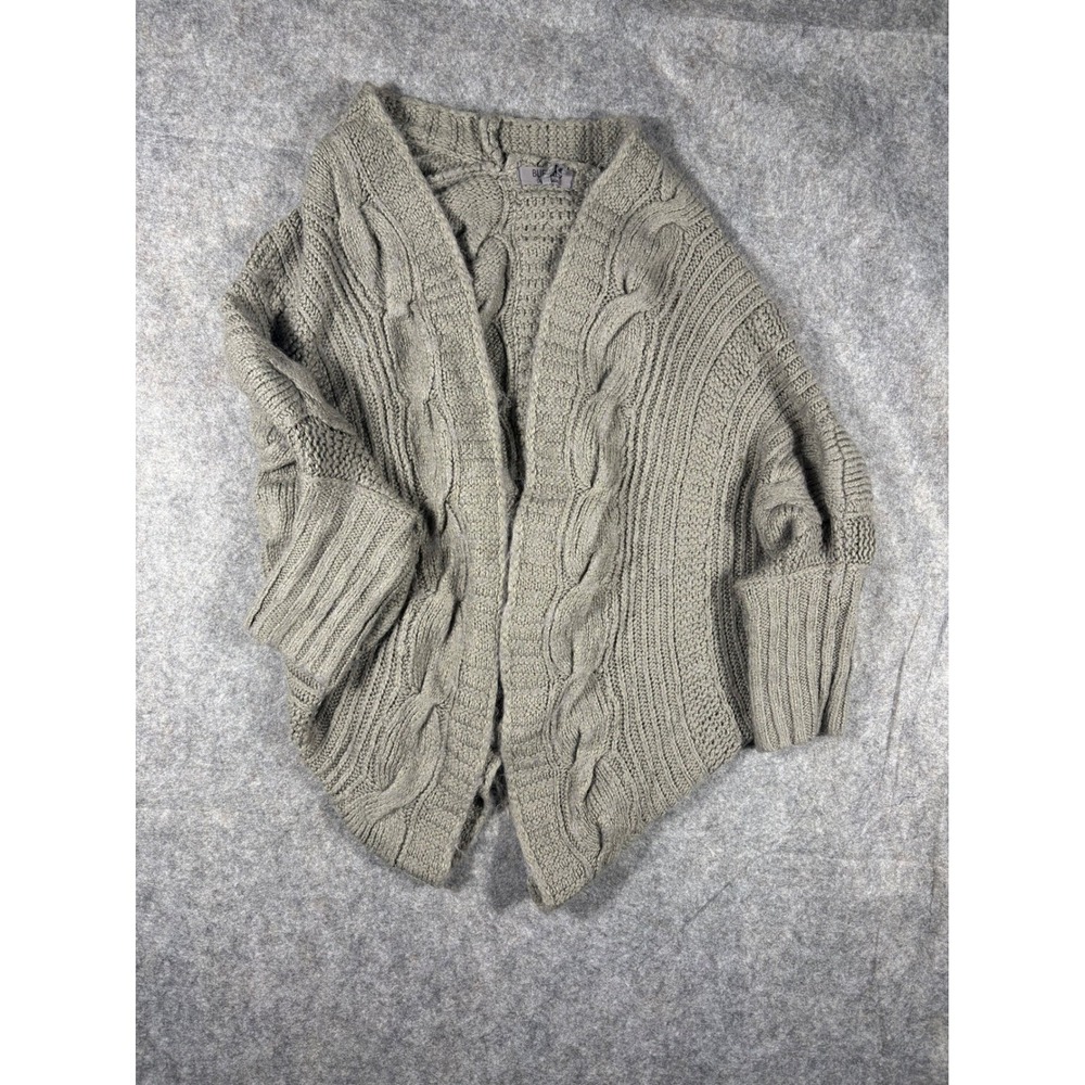 Buffalo David Bitton‎ Women Grey Cable Knit Dolman Sleeve Open Front Cardigan
